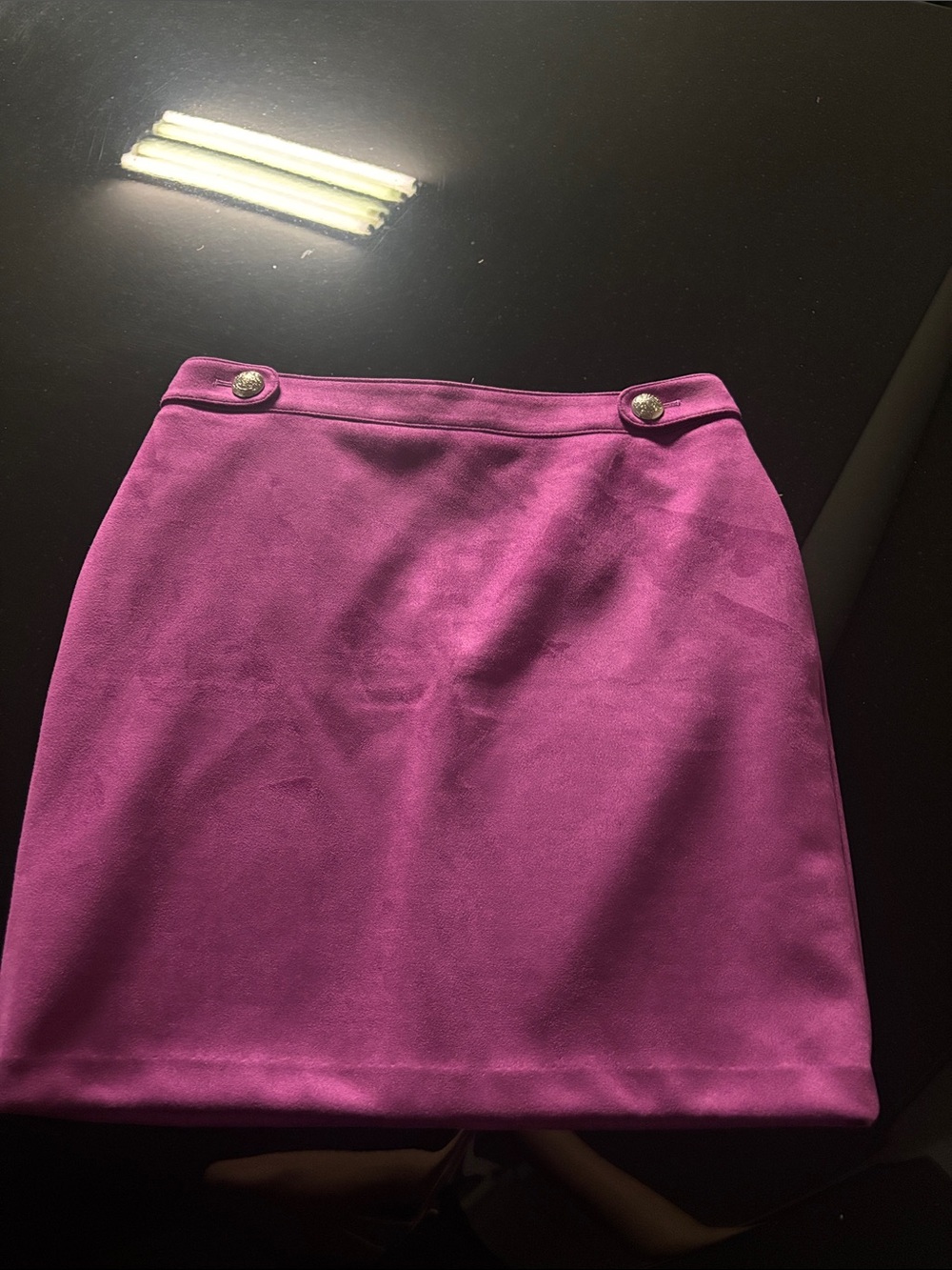 White House Black Market Pink-Magenta Mini Skirt with Button Accents